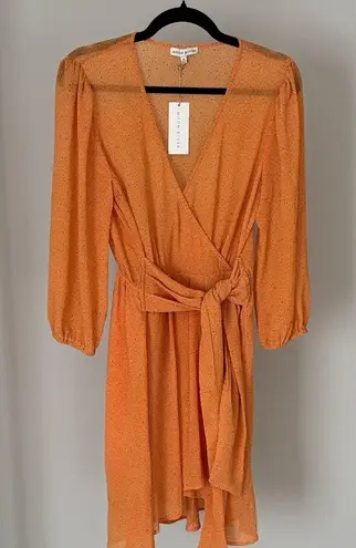 Moon River NWT orange & purple spotted v neck flowy 3/4 sleeve wrap dress sz M