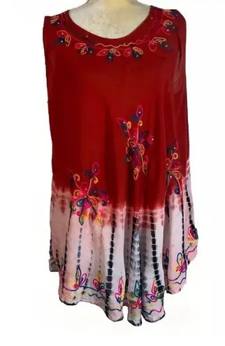 Sunflower Free Size Tie Dye red Embroidered top bohemian