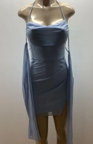 Elegant Size Small Light Blue Sheer Bell Sleeve Mini Dress. Preloved