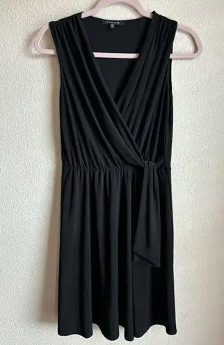 Tahari Drape Front Faux Wrap Sleeveless Black Dress