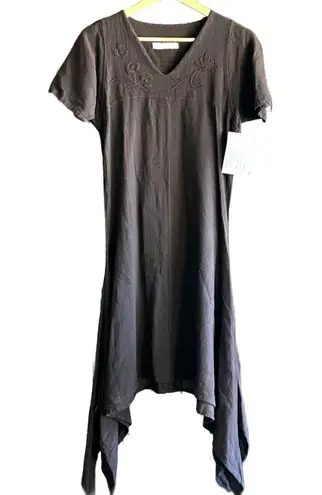 NWT Manta Del Lago Short Sleeve Dress Sz Small Brown Boho Shark Bite Hem