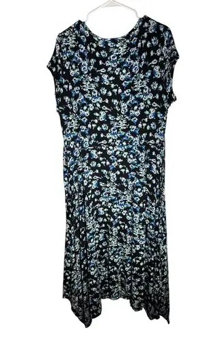 LASCANA for VENUS Black Floral Surplice Midi Dress XL Blue
