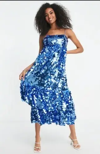 ASOS  EDITION NWT Blue Tiered Sequin Cami Midi Dress - Image 3
