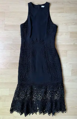 Jonathan Simkhai black macrame lace scalloped hem fit and flare dress size 2 XS