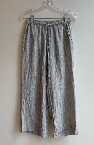 Marine layer  Linen Blend Pull On Striped Pants Tie Waist Drawstring White Grey - Image 1