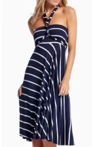 Elan 8 Way Convertible Multi Way Striped Jersey Dress Swim Coverup Blue White M