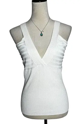 Carol Rose White Ribbed Stretch Knit Tank Top M | Y2K Minimalist Clean Basic