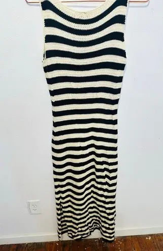 JASON WU Black White Striped Knit Boat Neck Vacay Maxi Dress Size Medium