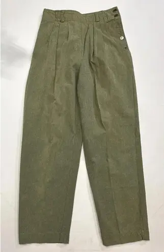 Esprit Vintage 90s Mom High Rise Y2K Pleated Linen Blend Olive Trousers Size 7/8