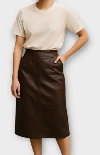 Vintage Toffs Chocolate Brown Leather Midi Pencil Skirt size 6