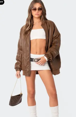 Edikted Faux Leather Oversized Bomber Jacket