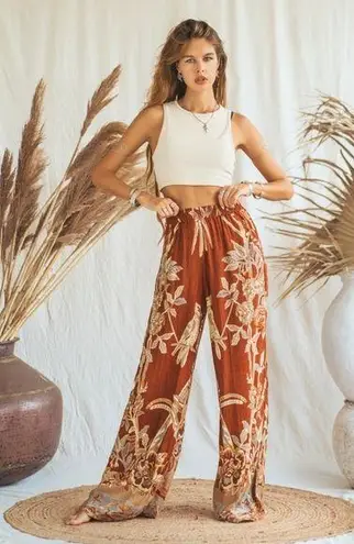 Brahmaki Terra Di Siena Wide Leg Reversible Pants Sz S Orange