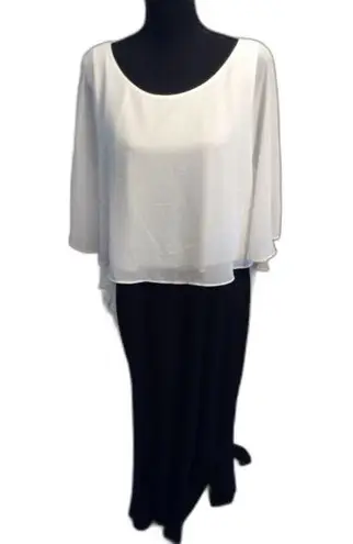 Plus size 18W Black White Maxi Formal Dress Overlay Wedding Dinner Party