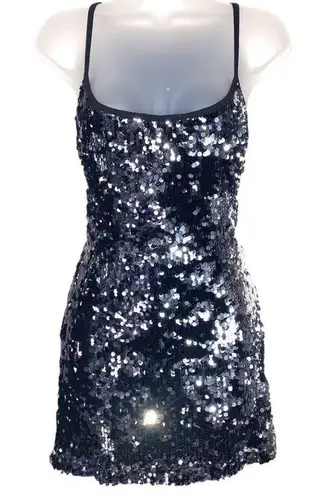 ENTI Flip Sequin Black & Silver Cami Sexy Stretch Cocktail Dress Small