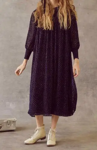 The Great ππ The Merry Dress ~ Navy Blue Velvet Burnout Polka Dot Midi M NWT
