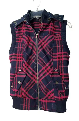 NIKIBIKI plaid zip up hooded black & red vest Sz L