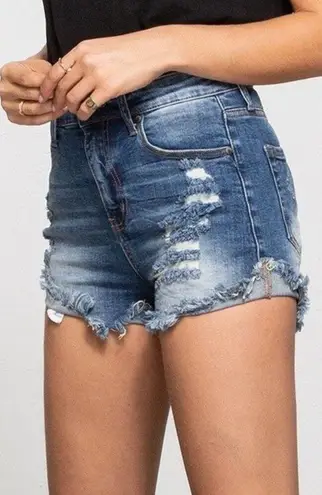 Insane Gene High Rise Cuff Premium Vintage Wash Distressed Shorts Size M (27) Blue