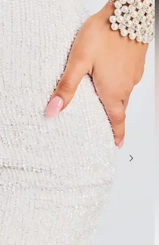 Retrofête Retrofete NWT XXLarge White Sequin Feather Strapless Torin Dress