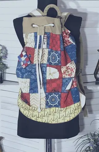 Paul Brent Beach Backpack Floral Print Red Blue Tan