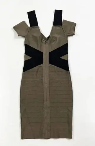 Marciano Stretch Knit Bandage Bodycon Party Cocktail Mini Dress Brown Black XS