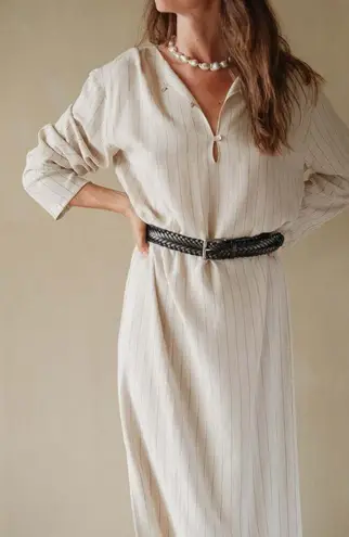 💕DONNI.💕 Pinstripe Tunic Dress ~ Linen Blend Dune Small White