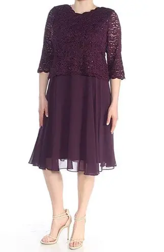 Alex Evenings Womens Size 12 Tea-Length Lace Mock Special Occasion Dress, Deep Plum, Reg $450.15