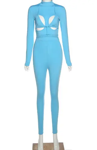 She’s Bad 2 Piece Hollow Out Bikini Turtleneck Bodycon Jumpsuit Set