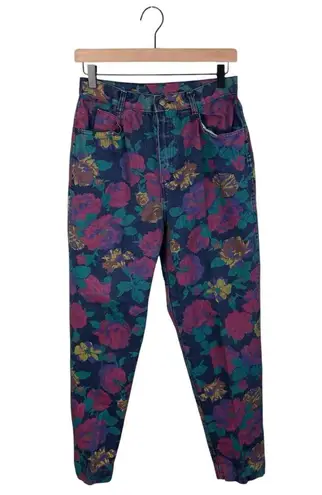 Vintage 80s 90s Shades Multicolor Floral Denim Jeans Size 13 Retro Mom Jeans Blue