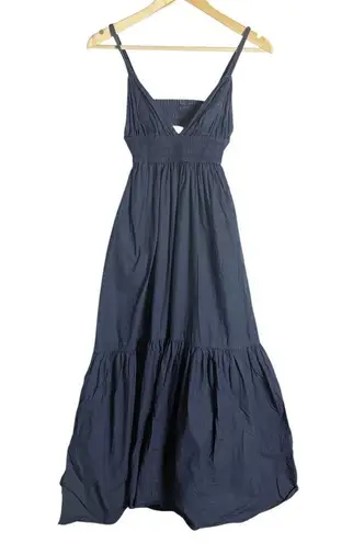 ALC Frank A.L.C. Rhodes Navy Poplin Sleeveless V-Neck Smocked Tiered Maxi Dress Size 6