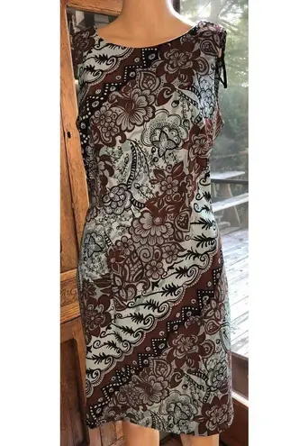 Connected Apparel Teal Brown Black Floral Sleeveless Knee Length Dress Size 8