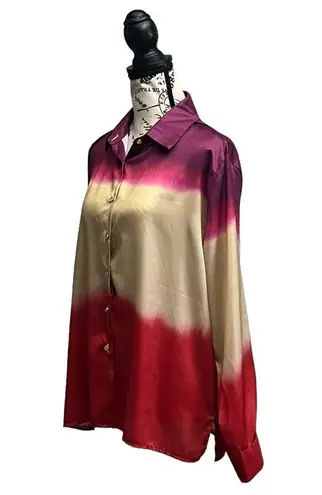 Micas Mica’s COLLAR TIE DYE BLOUSE Ombre Button Up Modest Retro Blouse  L Boho Trendy