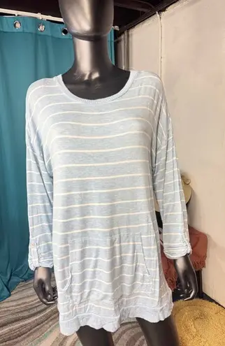 Peyton Primrose Blue White Striped Pocket Tunic Top Shirt XL TG Rayon Spandex