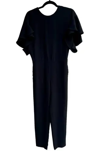 IRO Ruffled Crepe Singles Open V-Back Cropped Jumpsuit Black Women's FR/ 34 US 2