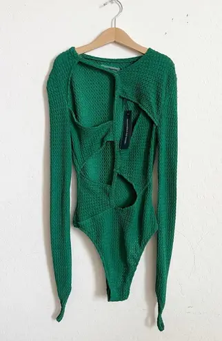 Maniere De Voir Textured Cut Out Bodysuit Green