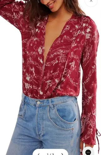 NWT Free People Intimately Everythings rosy bodysuit In Western Print size SP Red