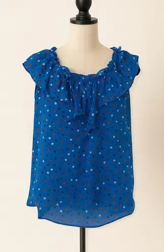 Isaac Mizrahi IMNYC Blue Dot Ruffle Sleeveless Blouse – Size M