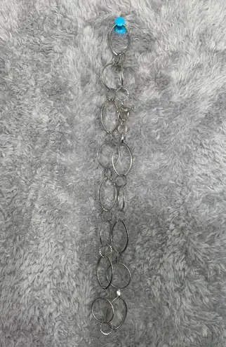 Silver Tone Open Link Necklace Oval Circle Chain Toggle Clasp Modern Jewelry