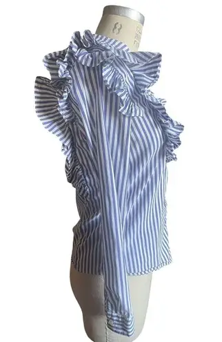 ANINE BING Striped Blue & White Ruffle Frill Blouse Top Size XS X-Small