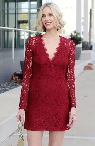 WAYF Say It Out Loud Lace Mini Dress Garnet Red Size M NWT