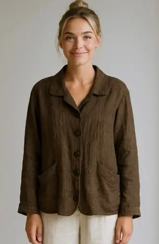 Flax Oversized Minimalist Lagenlook Coastal Grandma 100% Linen Shirt In Brown M