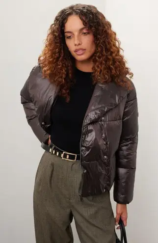 SAVE THE DUCK Ishya Puffer Black Brown Copper Moto Quilted Coat Jacket Size S