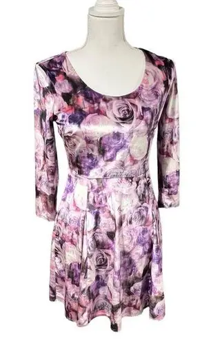 Nanette Lepore  L’Amour Purple Rose Print Velvet Long Sleeve Dress Size MEDIUM