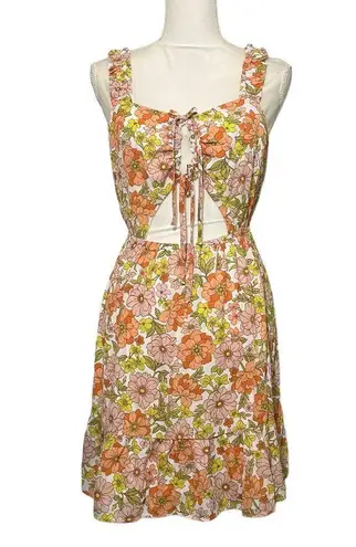 19 Cooper NWT Peach Pink Yellow Pastel Retro 60s Floral Print Babydoll Dress New