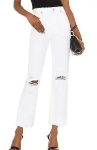 Rollas Layla high rise straight white distressed knee jeans size 27