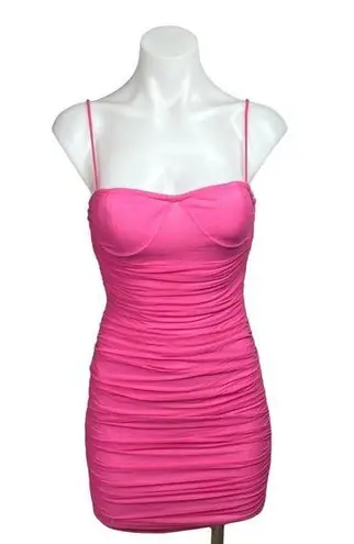 Revolve  Superdown Emmie Neon Pink Ruched Mesh Mini Strap Bodycon Dress Size XS