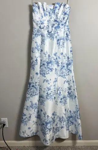 Alfred Sung Floral Ruffle Strapless Trumpet Maxi Gown Women's 4 Cottage Rose NWT