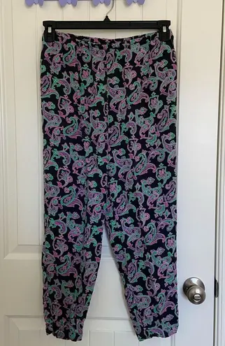 Women’s paisley multicolored lightweight thin pull on comfy casual pants Purple