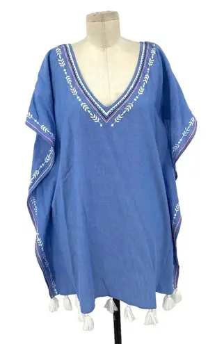 Shoshanna Swimwear Chambray Embroidered Tasseled Caftan Coverup One Size