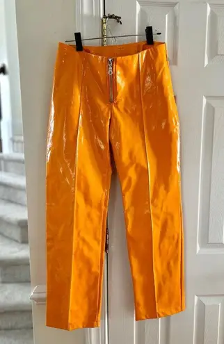 The Ragged Priest Orange Faux Patent Leather Straight Leg Pants