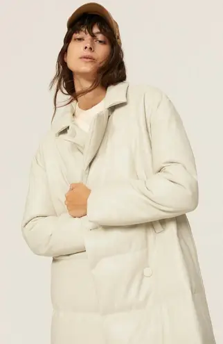 Something Navy Cream Faux Leather Oversized Trench Puffer Coat Size Small